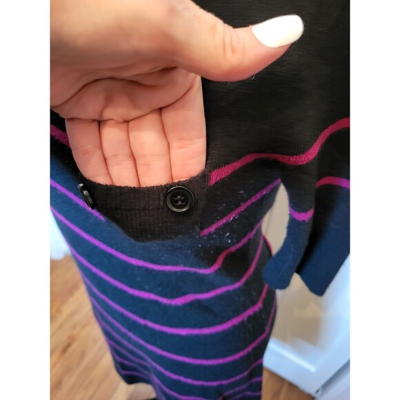 Y2K Black/Fuchsia Pink Striped Mini Fitted Sweater Dress Buttons L 2000s Preppy - Picture 6 of 8